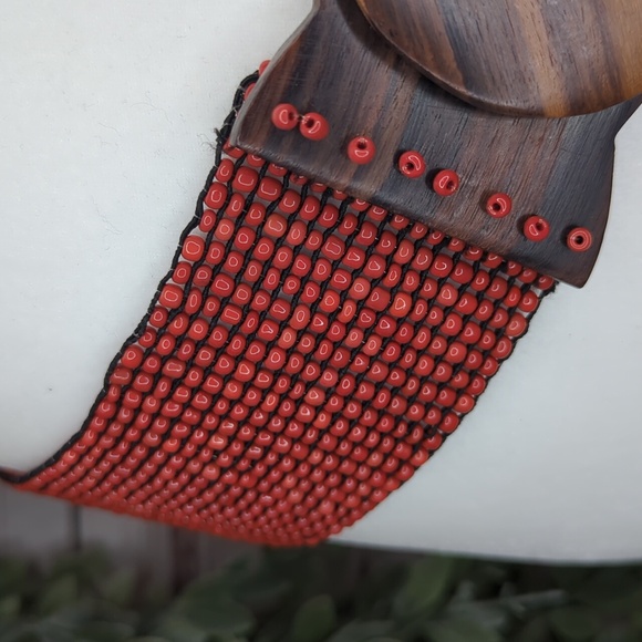 Vtg Glass Bead Wood‎ Stretchy Elastic Belt Burnt Orange Belt Women OS Bohemian Vtg Glass Bead Wood Stretchy Elastic Belt Burnt Orange‎ Belt  main image 4